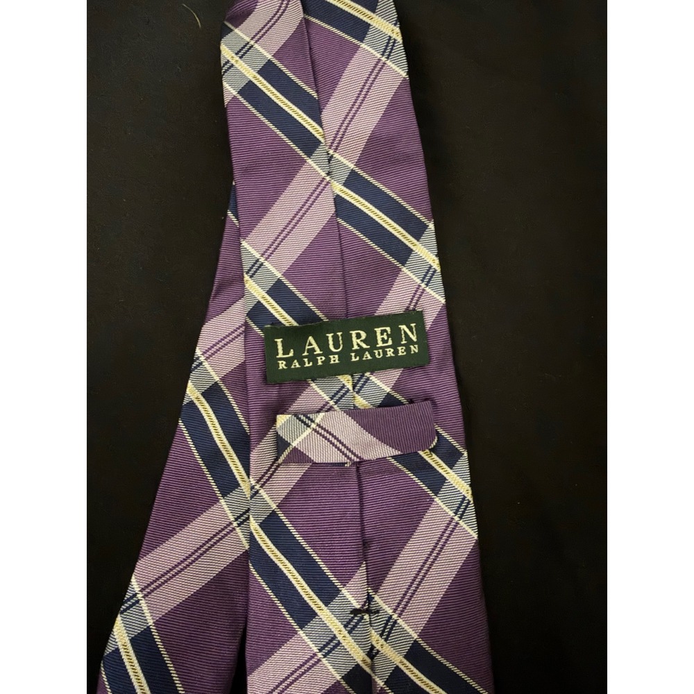Lauren Ralph Lauren Mens Purple Plaid Check Silk Blend Necktie Formal Business